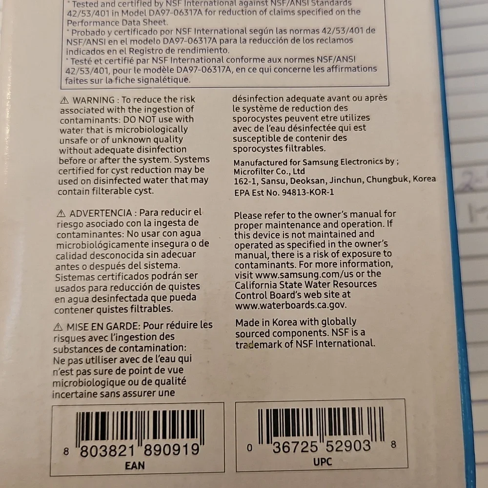 Samsung Water Filter Brand New In Box For Side By Side